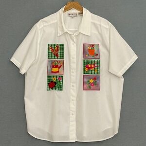 Bechamel Womens Top Plus 2X White Embroidered Garden Flower Grandma Cottage